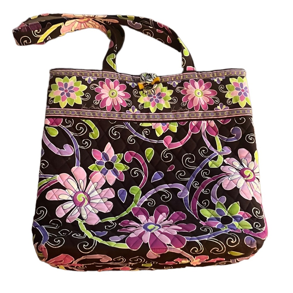 Vera Bradley TravelTote Bag Brown PURPLE PUNCH Floral Large Tortoise Accent